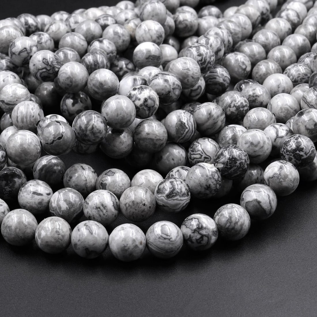 Natural Grey Map Jasper Gemstone 6 mm Round Smooth Plain Beads 10 Strand (1 of 7)