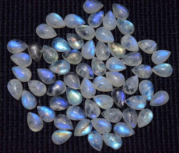 Rainbow Moonstone 7x5 MM Pear Cabochon 50 Pieces (1 of 3)