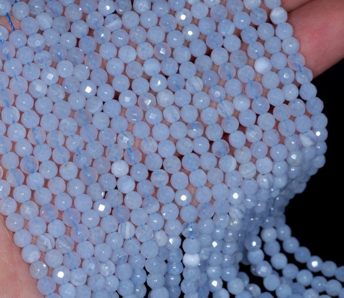 Natural Blue Lace Agate Gemstone 3 MM Round Faceted Cut Beads 10 Strand: Natural Blue Lace Agate Gemstone 3 MM Micro Round Faceted Cut Beads Rondelle 10 Strand 15.5 Inches Each Product Type : Loose Beads Strand Gemstone : Blue Lace Agate Beads Shape : Round Faceted Cut Bea