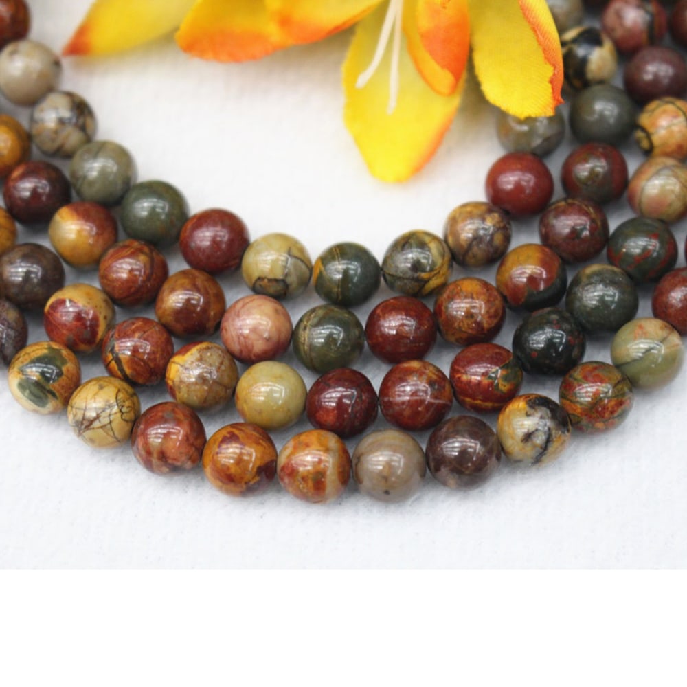 Natural Picasso Jasper Gemstone 6 mm Round Smooth Plain Beads 10 Strand (1 of 3)