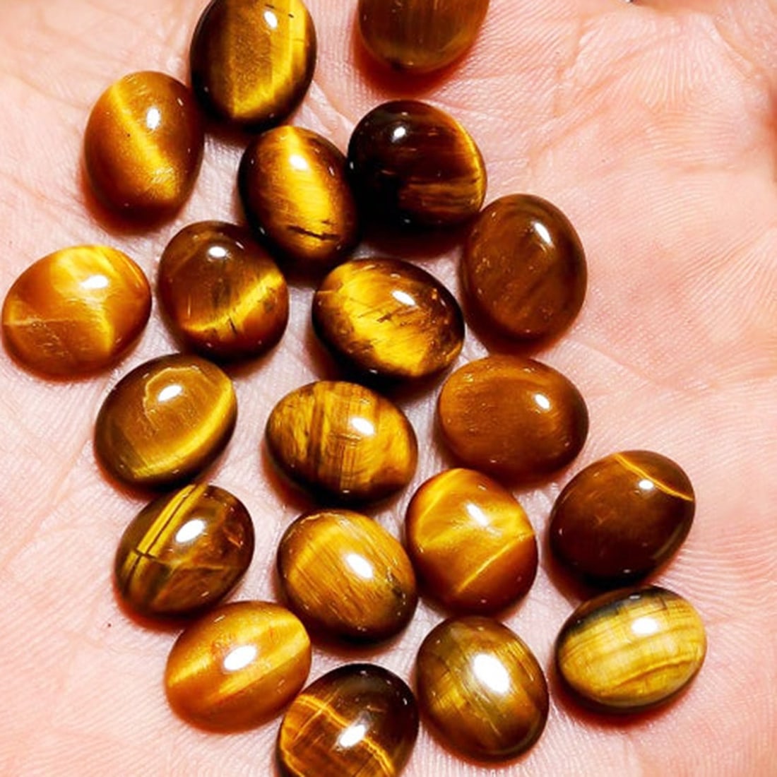 Tiger's Eye 12x10 MM Oval Cabochon 10 Pieces: Natural Tiger's Eye 12x10 MM Oval Cabochon 10 Pieces Gemstone : Tiger's Eye Shape : Oval Size : 12x10 MM Color : Brown Type : Cabochon Quantity : 10 Pieces Weight : 46.