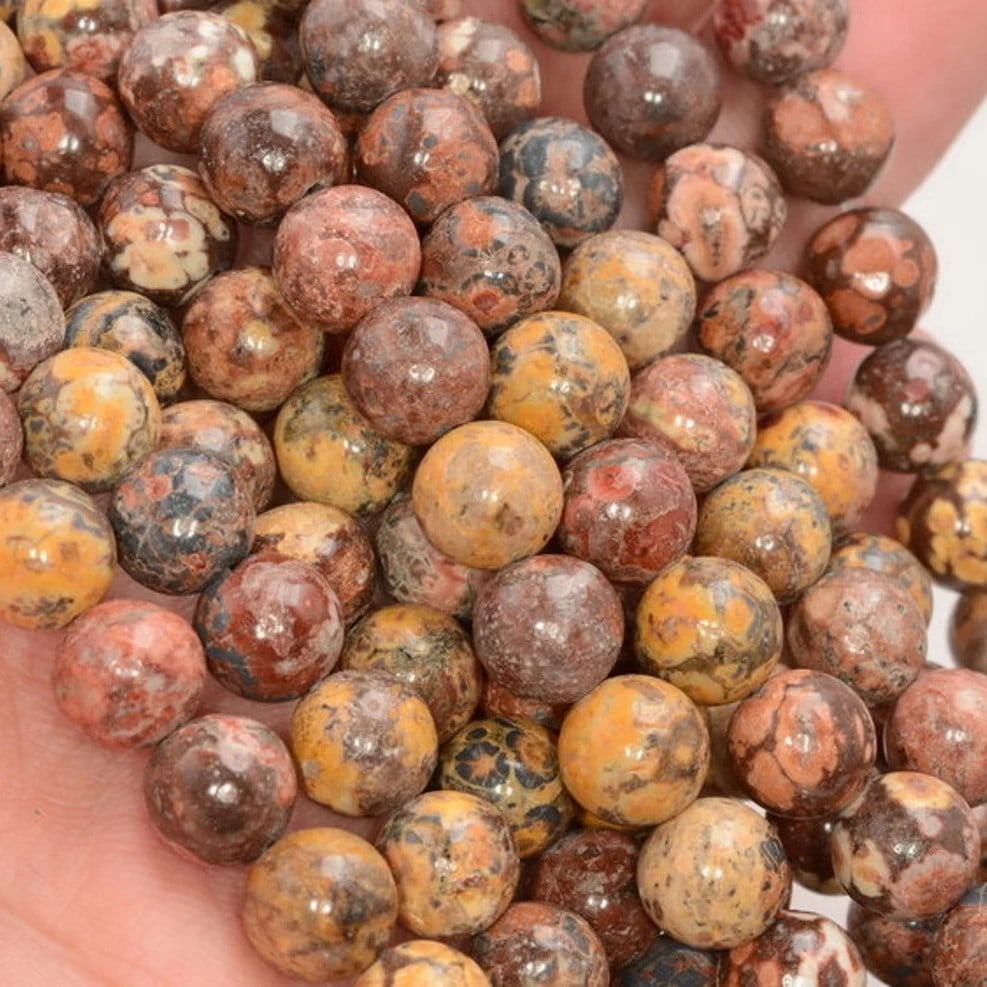 Natural Leopard Skin Jasper Gemstone 8 mm Round Smooth Plain Beads 10 Strand (1 of 4)