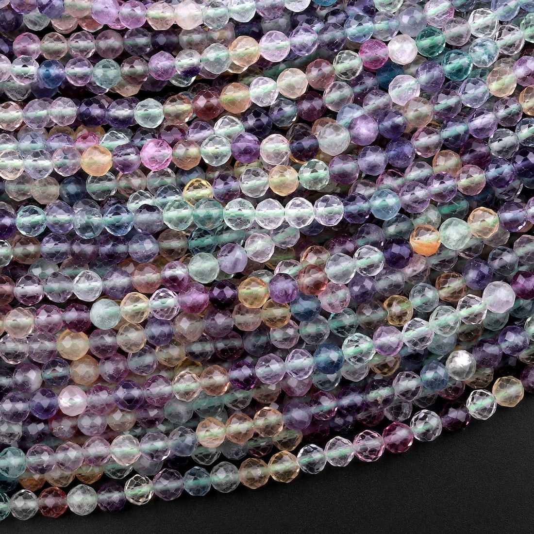 Natural Rainbow Fluorite Gemstone 3 mm Round Micro Faceted Beads 10 Strand (1 of 7)