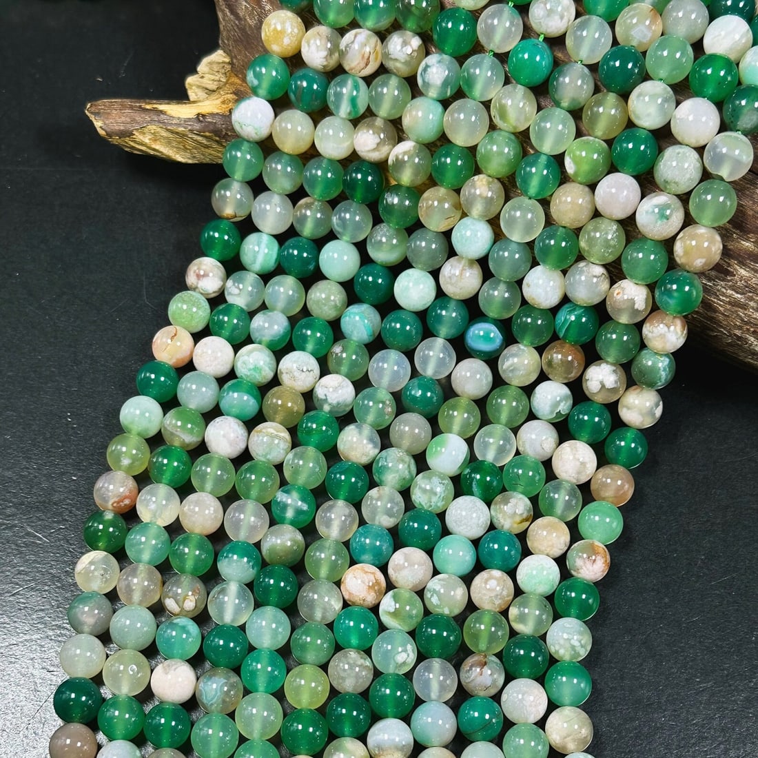 Natural Green Cherry Blossom Sakura Agate 6 MM Round Smooth Plain Beads 10 Strand (1 of 4)