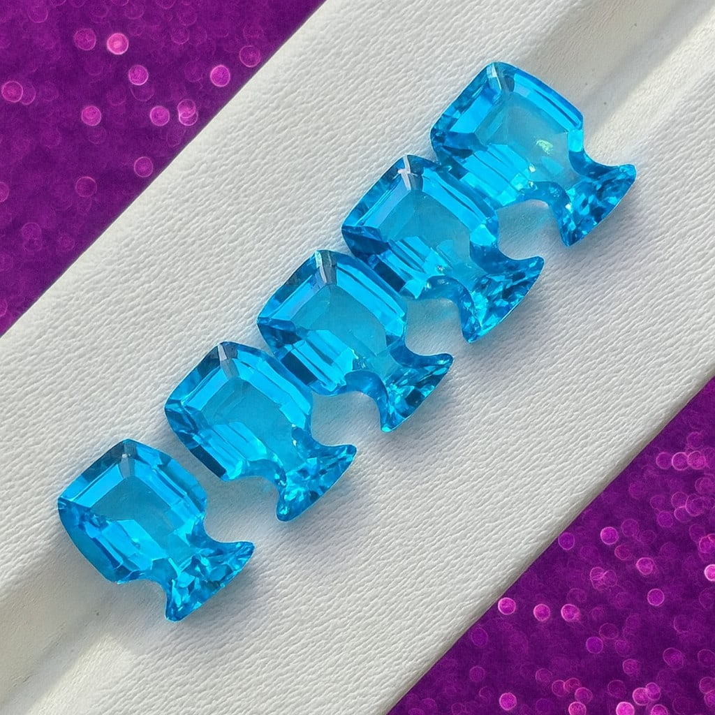 Natural Swiss Blue Topaz Bottle Shape Hand Cut 5 Pieces Lot (1 of 6)