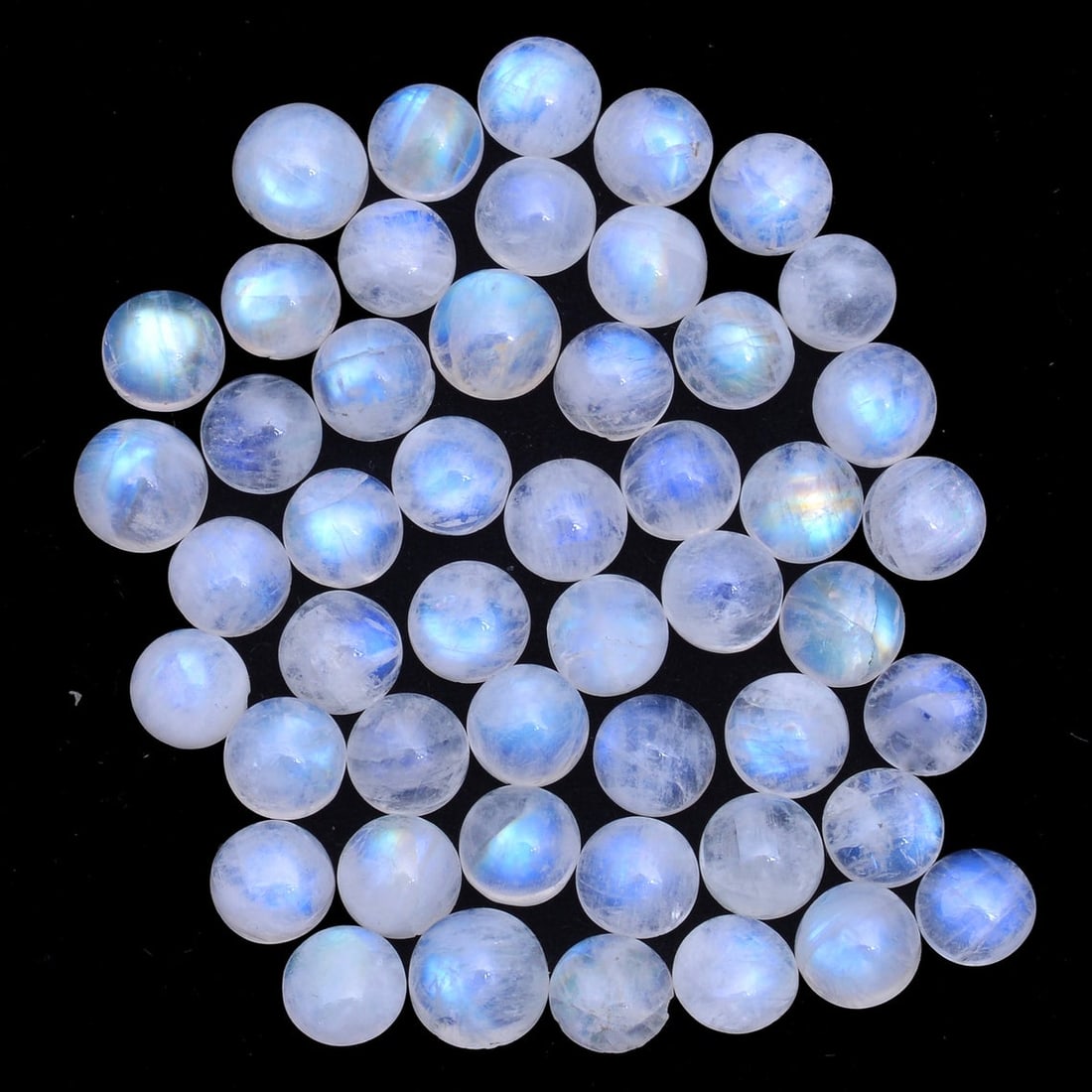 Rainbow Moonstone 6 MM Round Cabochon 50 Pieces: Natural Rainbow Moonstone 6 MM Round Cabochon 50 Pieces Gemstone : Rainbow Moonstone Shape : Round Size : 6 MM Color : Multicolor Type : Cabochon Quantity : 50 Pieces Weigh