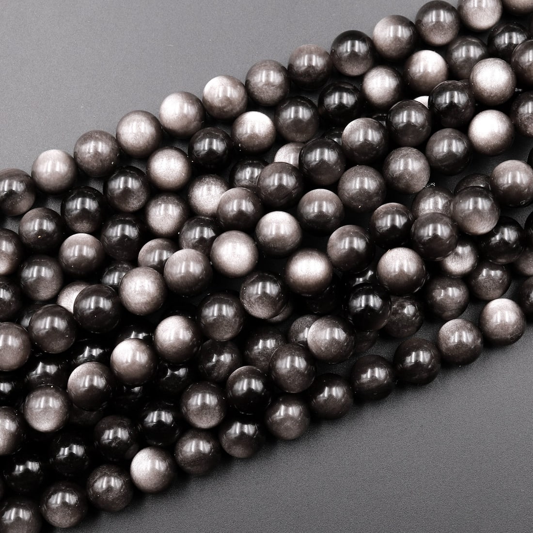Natural Silver Obsidian Gemstone 4 MM Round Smooth Plain Beads 10 Strand (1 of 6)