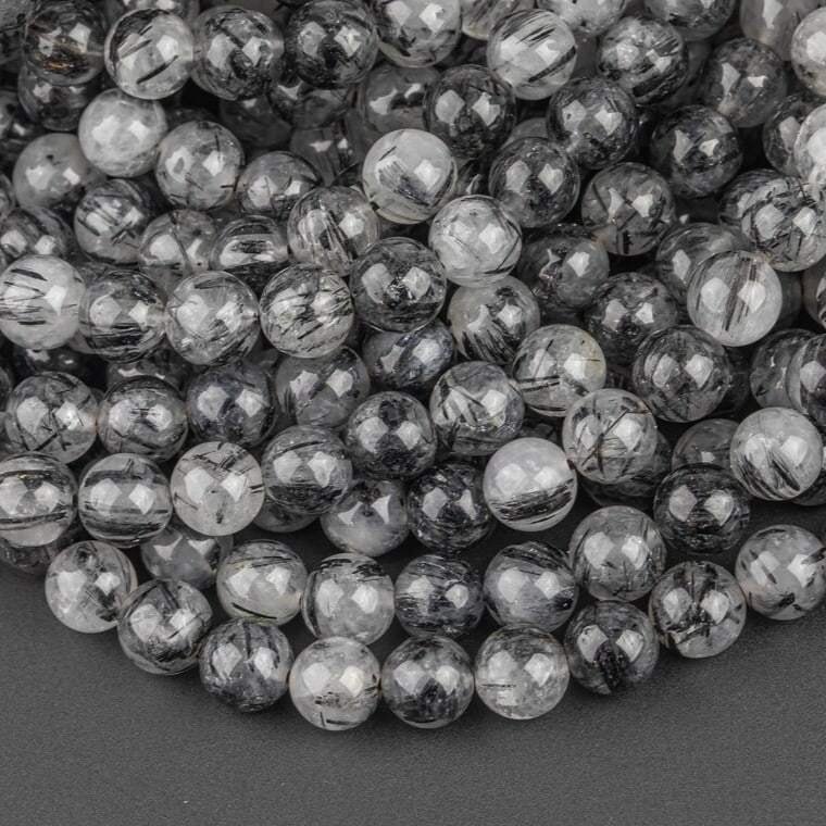 Natural Black Tourmaline Rutilated Rutile Quartz Gemstone 8 mm Round Smooth Plain Beads 10 Strand (1 of 8)