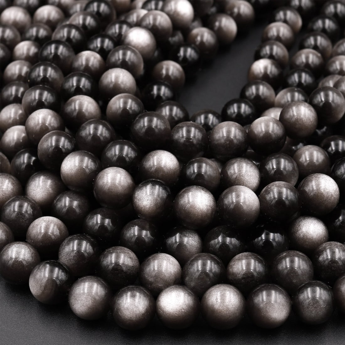Natural Silver Obsidian Gemstone 8 MM Round Smooth Plain Beads 10 Strand (1 of 6)