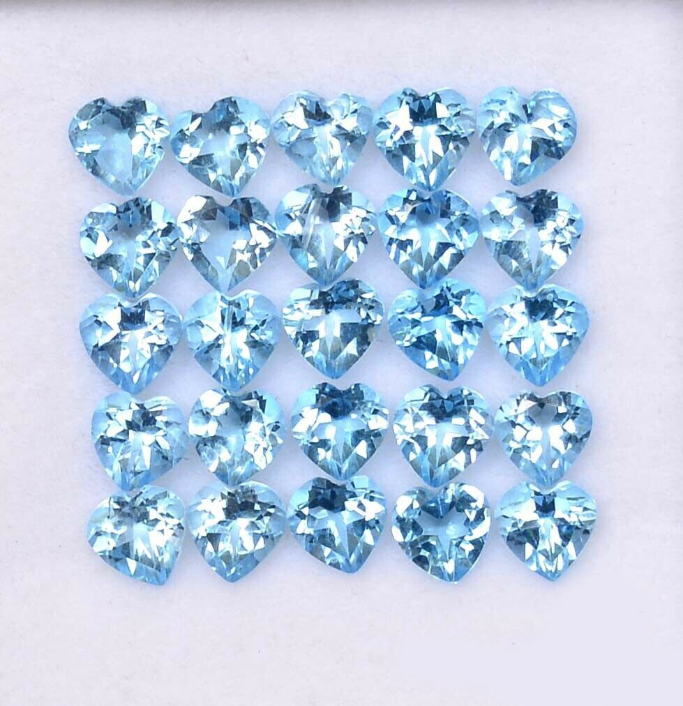 Blue Topaz 4x4 MM Heart Faceted Cut 50 Pieces: Natural Blue Topaz 4x4 MM Heart Faceted Cut 50 Pieces Gemstone : Blue Topaz Shape : Heart Size : 4x4 MM Color : Sky Blue Type : Faceted Cut Quantity : 50 Pieces Weight : </