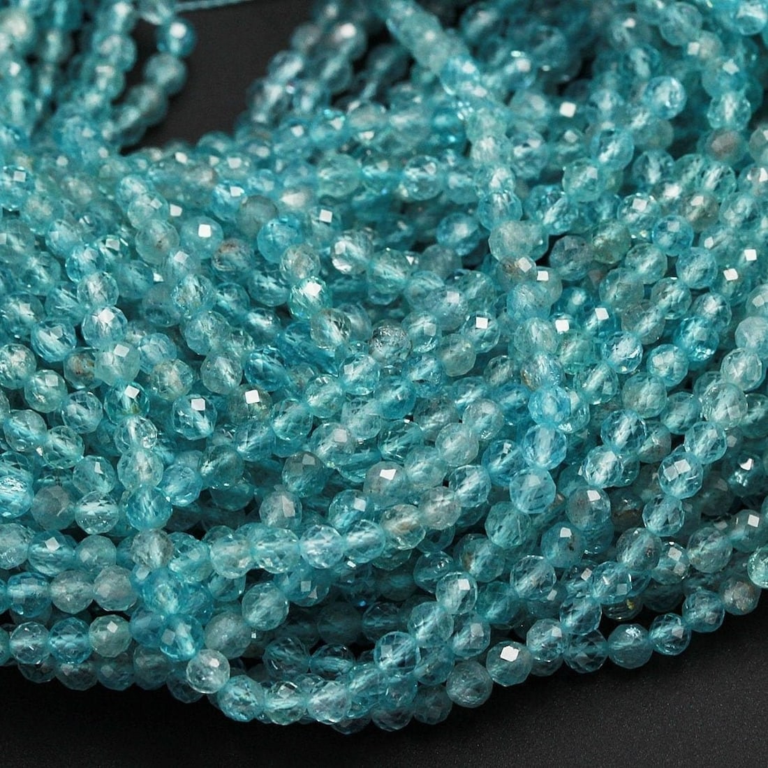 Natural Apatite Translucent Aqua Blue Gemstone 3 mm Round Micro Faceted Beads 10 Strand (1 of 5)