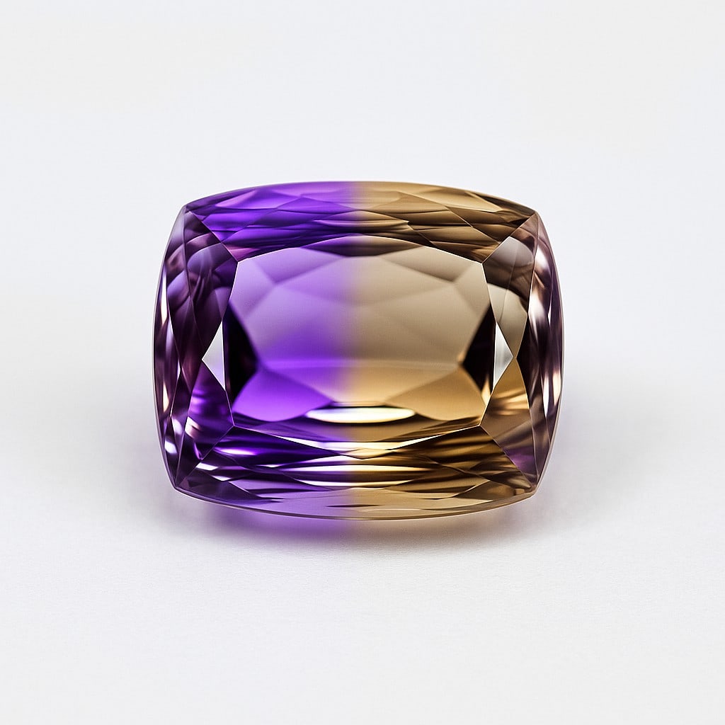 Natural Ametrine 12.45 Ct Cushion Cut Gemstone: Natural Ametrine 12.45 Ct Cushion Cut Gemstone Gemstone : Ametrine Shape : Cushion Size : 15x13x9 MM Color : Multicolor Cutting Type : Concave Cutting Quantity : 1 Piece Weight