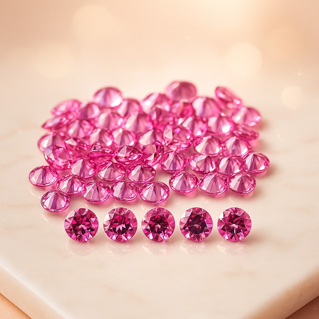 Natural Pink Topaz 5 MM Round Cut Gemstone 77 Pieces Lot: Natural Pink Topaz 59.1 Ct Round Cut Gemstone Gemstone : Pink Topaz Shape : Round Size : 5 MM Color : Pink Cutting Type : Faceted Cut Quantity : 77 Piece Weight : 59.1 Carat