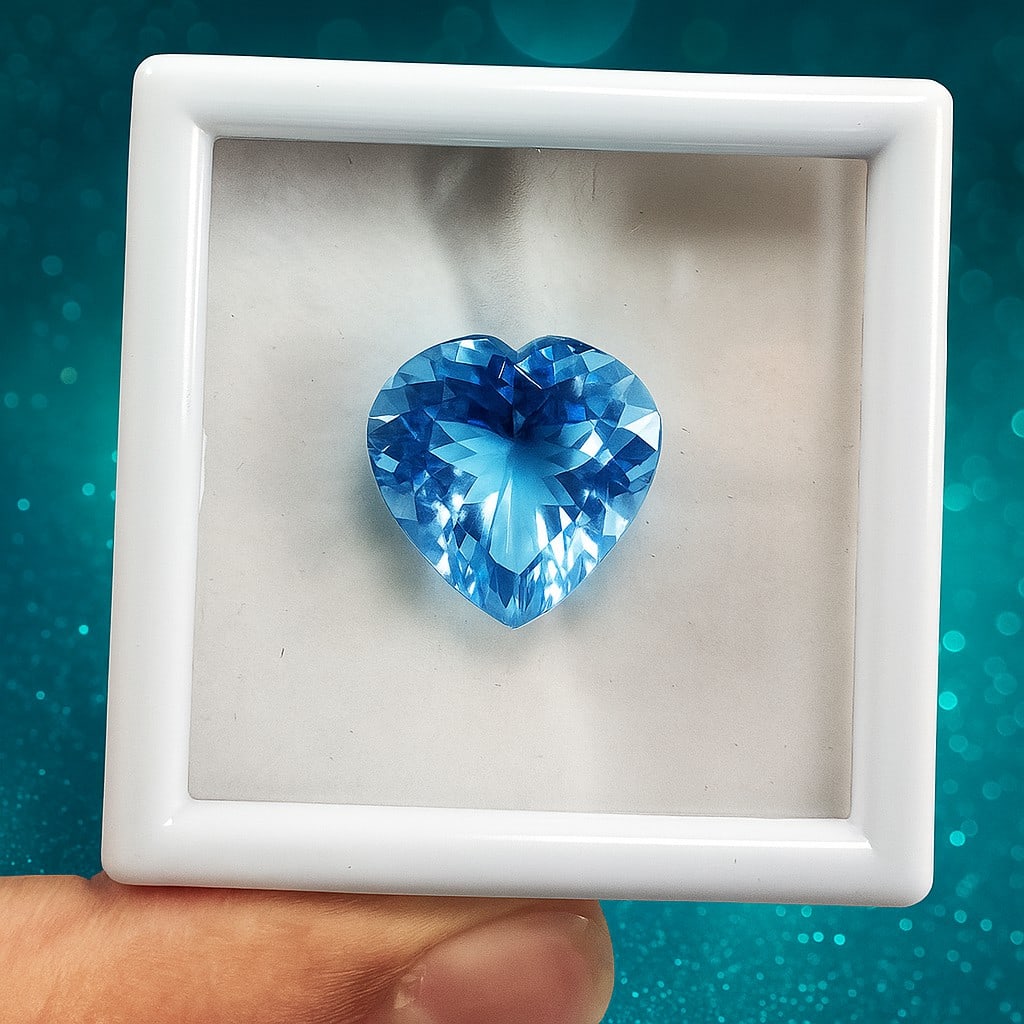 Natural Blue Topaz Heart Faceted Cut 22.75 Carats Gemstone (1 of 5)