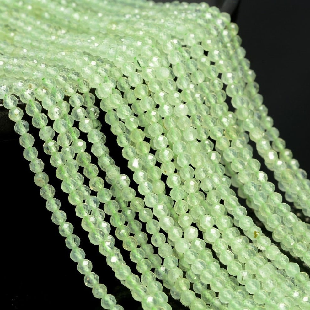 Natural Prehnite Gemstone 2 MM Round Faceted Cut Beads 10 Strand (1 of 4)
