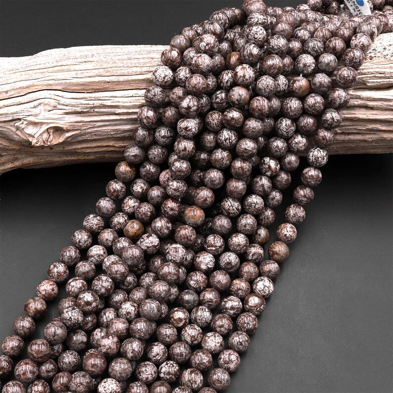 Natural Brown Snowflake Obsidian Gemstone 10 mm Round Smooth Plain Beads 10 Strand (1 of 5)