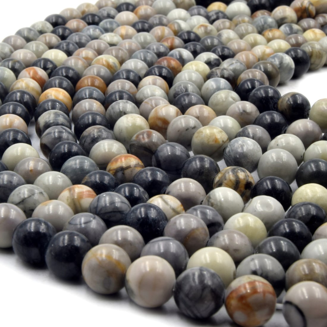 Natural Black Piccaso Jasper 8 MM Round Smooth Plain Beads 10 Strand: Natural Black Piccaso Jasper Gemstone 8 MM Round Smooth Plain Beads 10 Strand Product Type : Loose Beads Strand Gemstone : Black Piccaso Jasper Beads Shape : Round Smooth Plain Beads Size : 8 MM