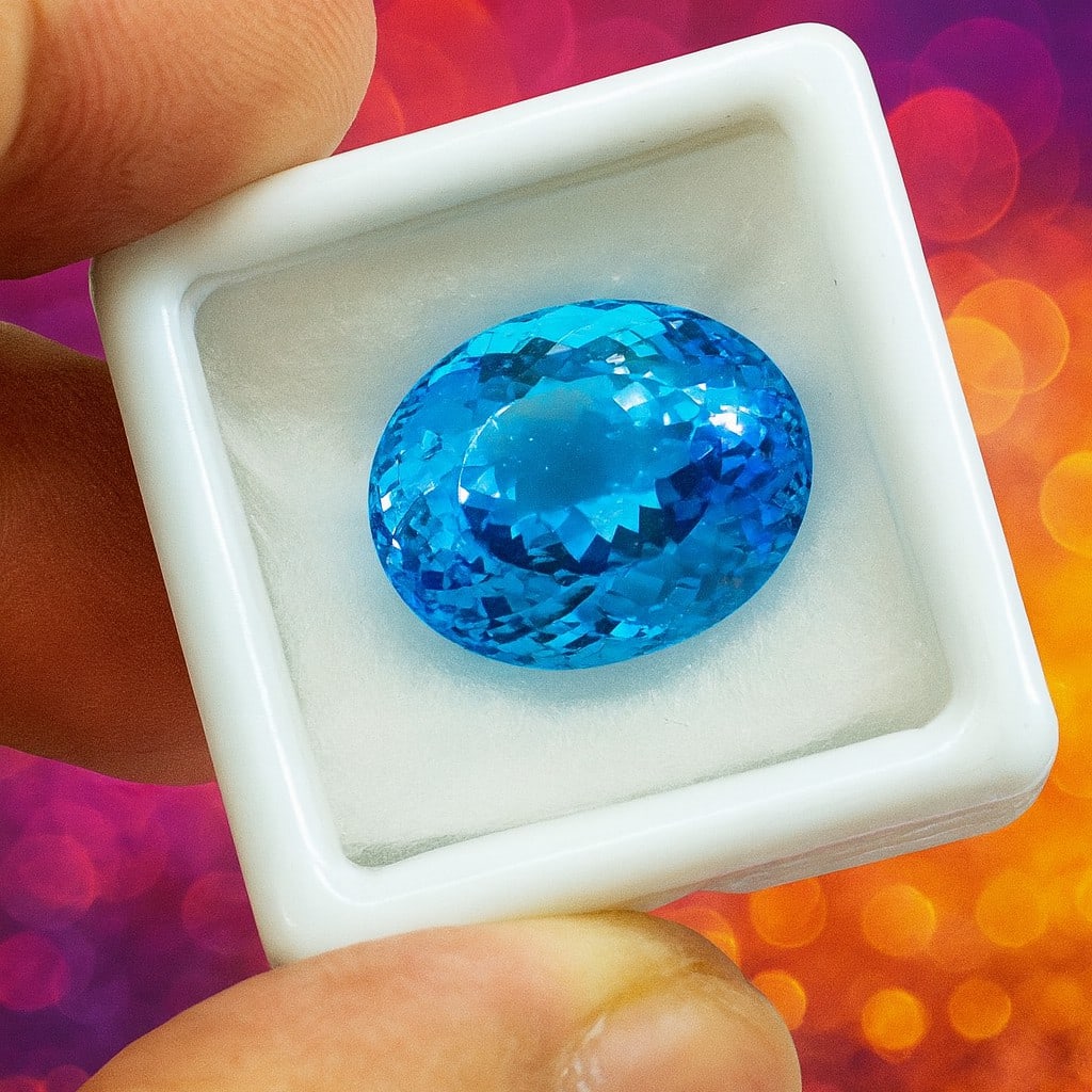 Natural Blue Topaz Oval Faceted Cut 22.65 Carats Gemstone (1 of 5)