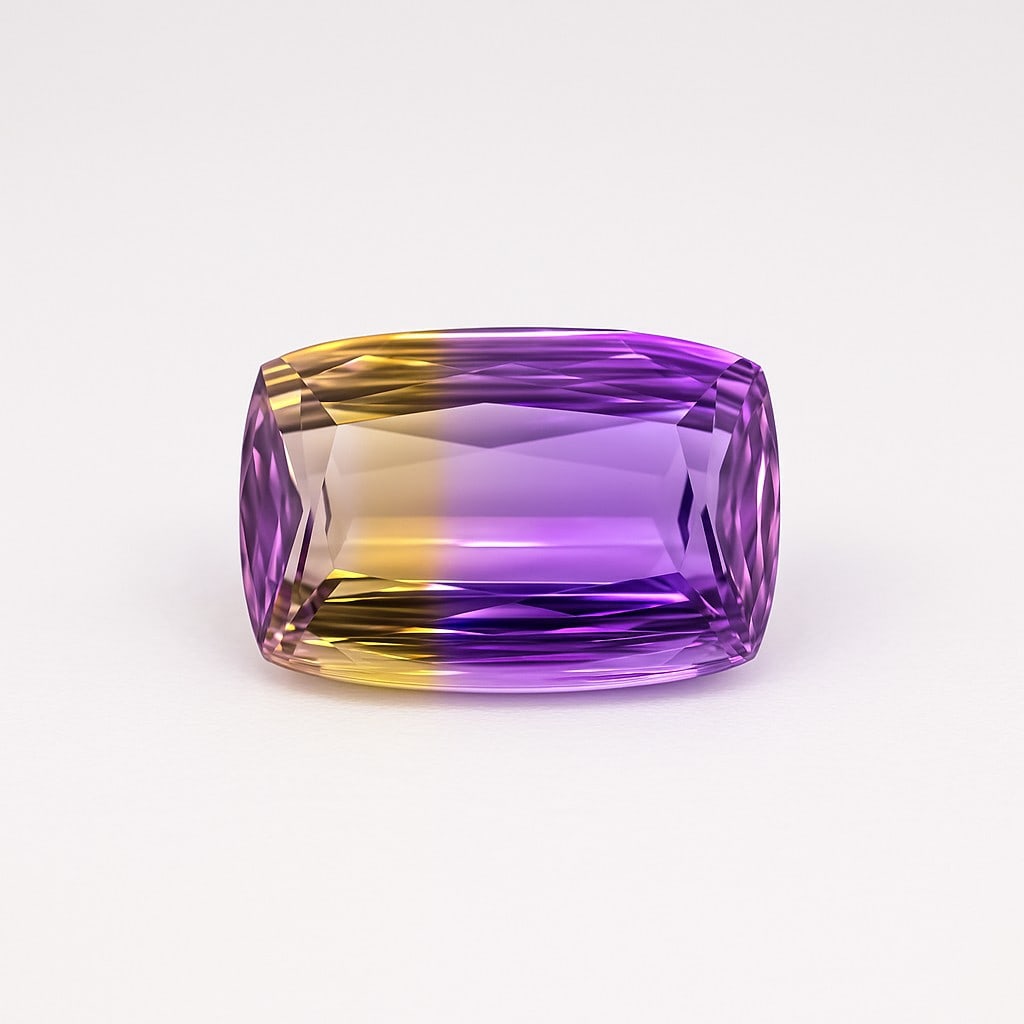Natural Ametrine 13.1 Ct Cushion Cut Gemstone: Natural Ametrine 13.1 Ct Cushion Cut Gemstone Gemstone : Ametrine Shape : Cushion Size : 18x13x7.5 MM Color : Multicolor Cutting Type : Concave Cutting Quantity : 1 Piece Weigh