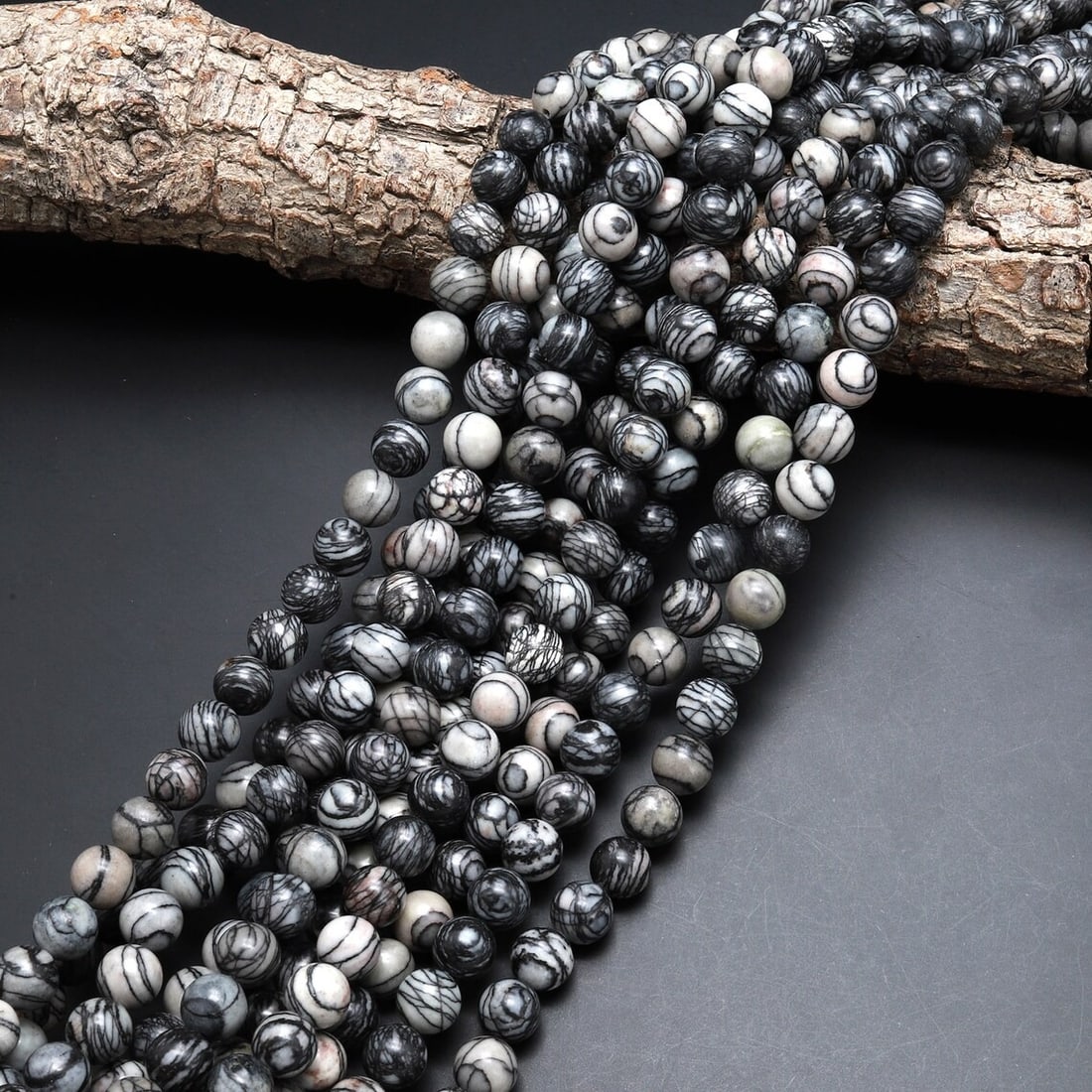 Natural Black Spider Web Jasper Gemstone 10 mm Round Smooth Plain Beads 10 Strand (1 of 4)