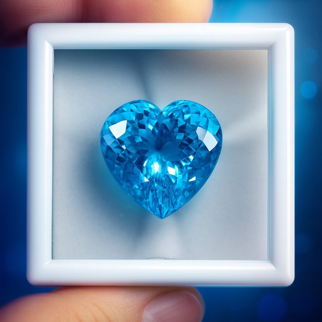 Natural Blue Topaz Heart Faceted Cut 47.75 Carats Gemstone: Natural Blue Topaz Heart Faceted Cut 47.75 Carats Gemstone Gemstone : Blue Topaz Stone Shape : Heart Stone Cutting Type : Faceted Cut Stone Weight : 47.75 Carats Stone Measurement : 23x23x1
