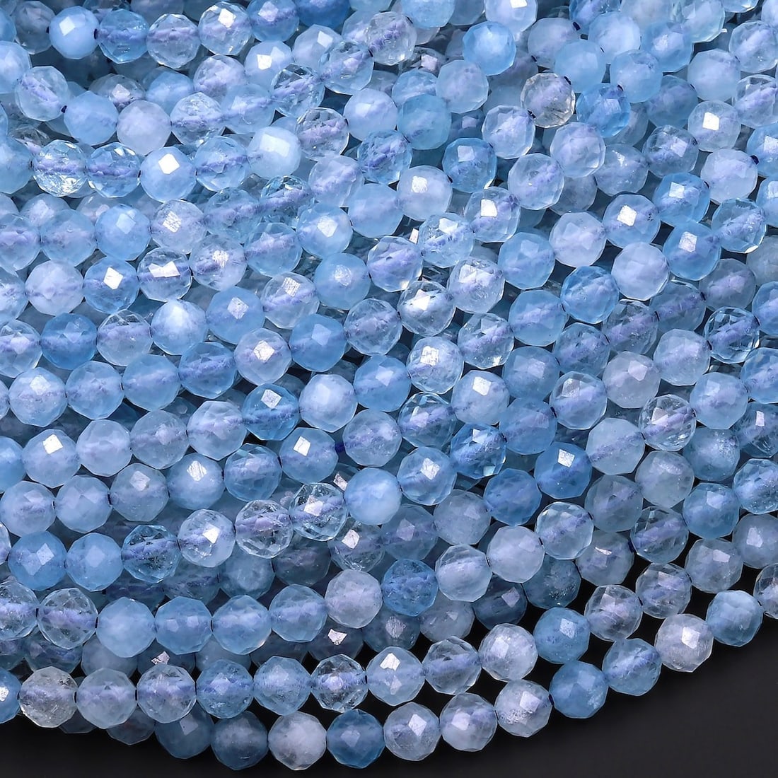 Natural Aquamarine Gemstone 4 mm Round Micro Faceted Beads 10 Strand (1 of 5)