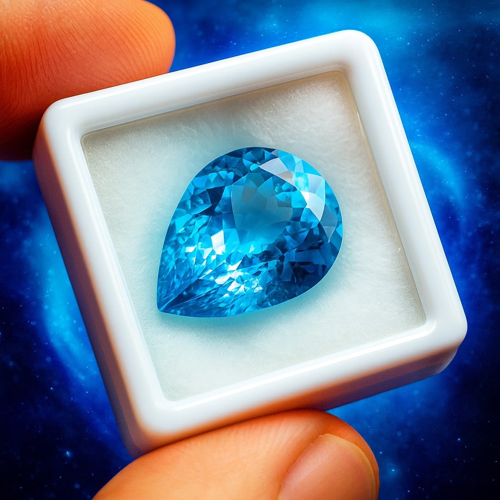 Natural Blue Topaz Pear Faceted Cut 19.35 Carats Gemstone: Natural Blue Topaz Pear Faceted Cut 19.35 Carats Gemstone Gemstone : Blue Topaz Stone Shape : Pear Stone Cutting Type : Faceted Cut Stone Weight : 19.35 Carats Stone Measurement : 19x15x10
