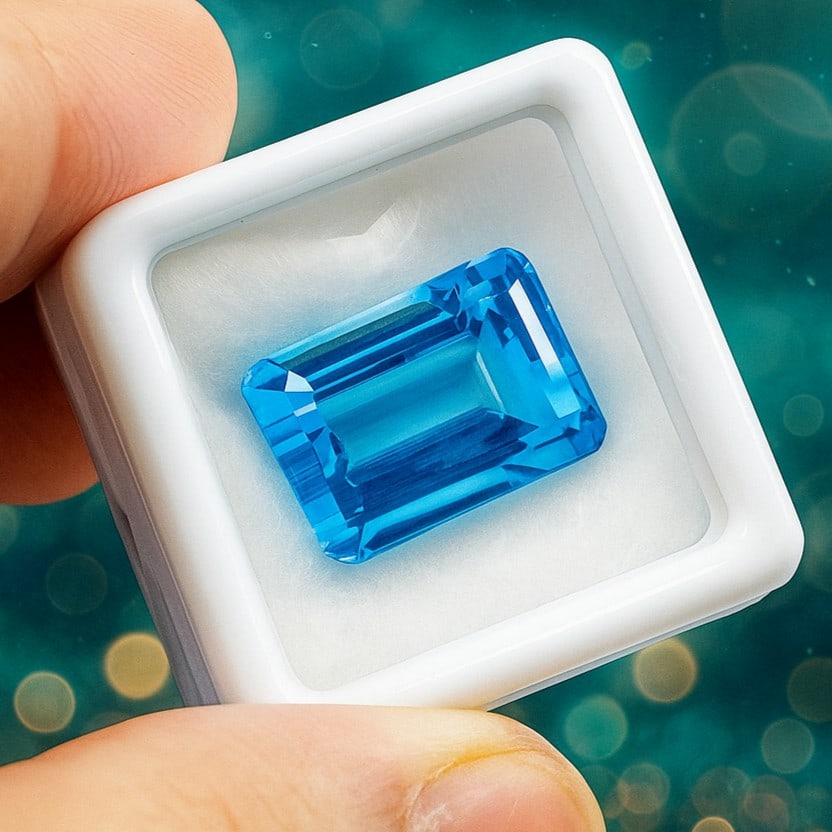Natural Blue Topaz Emerald Faceted Cut 19.75 Carats Gemstone (1 of 3)