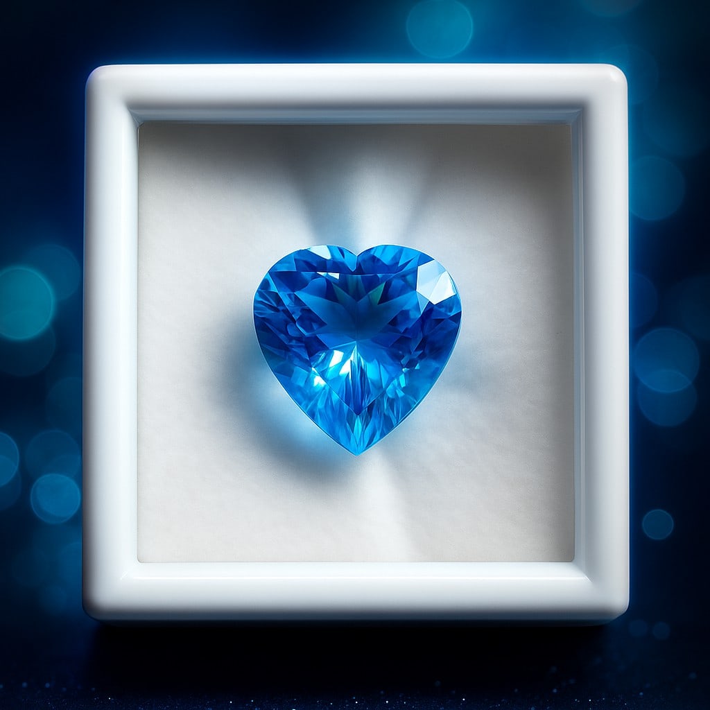 Natural Blue Topaz Heart Faceted Cut 23.65 Carats Gemstone: Natural Blue Topaz Heart Faceted Cut 23.65 Carats Gemstone Gemstone : Blue Topaz Stone Shape : Heart Stone Cutting Type : Faceted Cut Stone Weight : 23.65 Carats Stone Measurement : 18x18x1