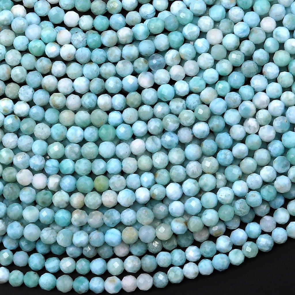 Natural Larimar Gemstone 2 MM Round Micro Faceted Beads 5 Strand (1 of 7)