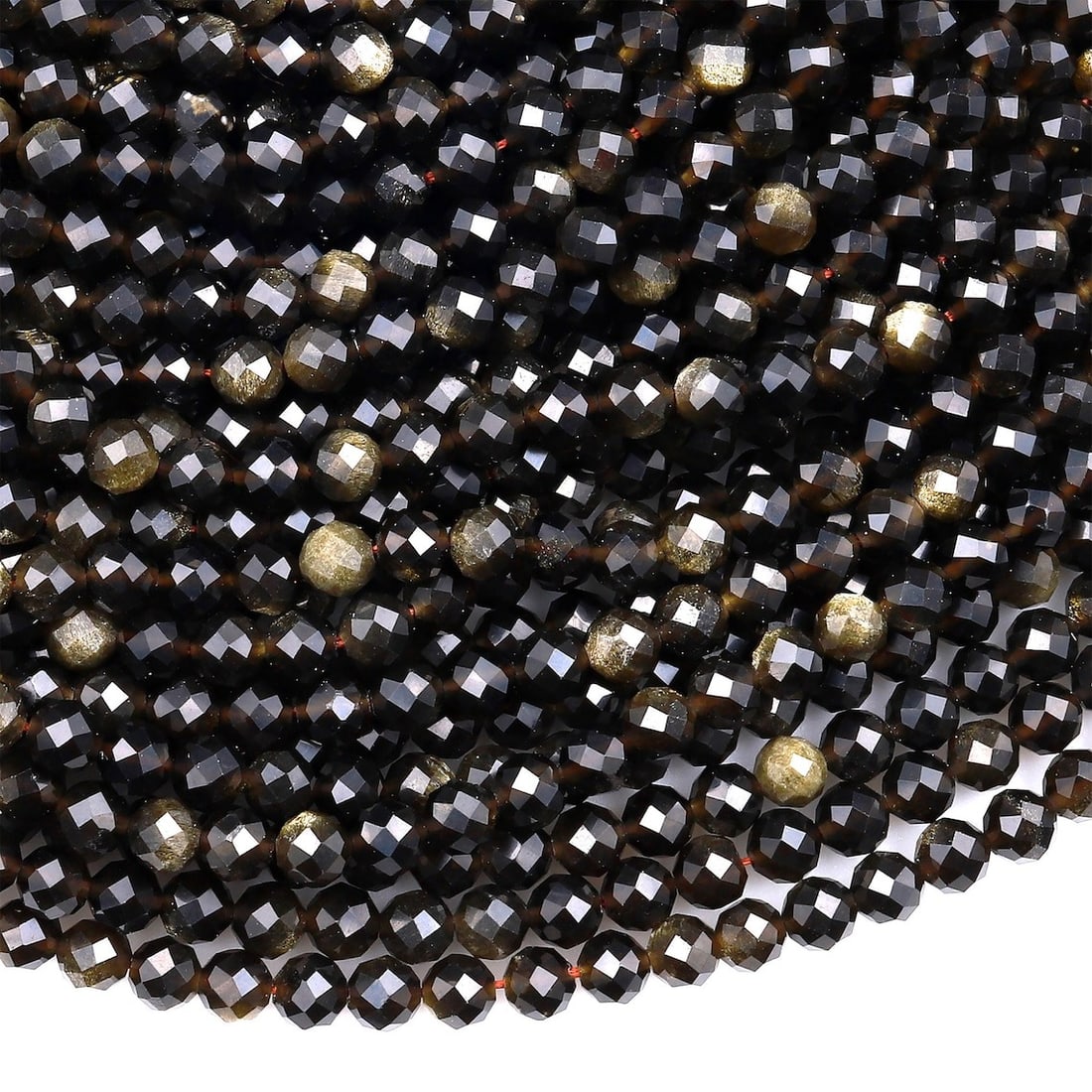 Natural Golden Obsidian Gemstone 3 mm Round Micro Faceted Beads 10 Strand (1 of 6)