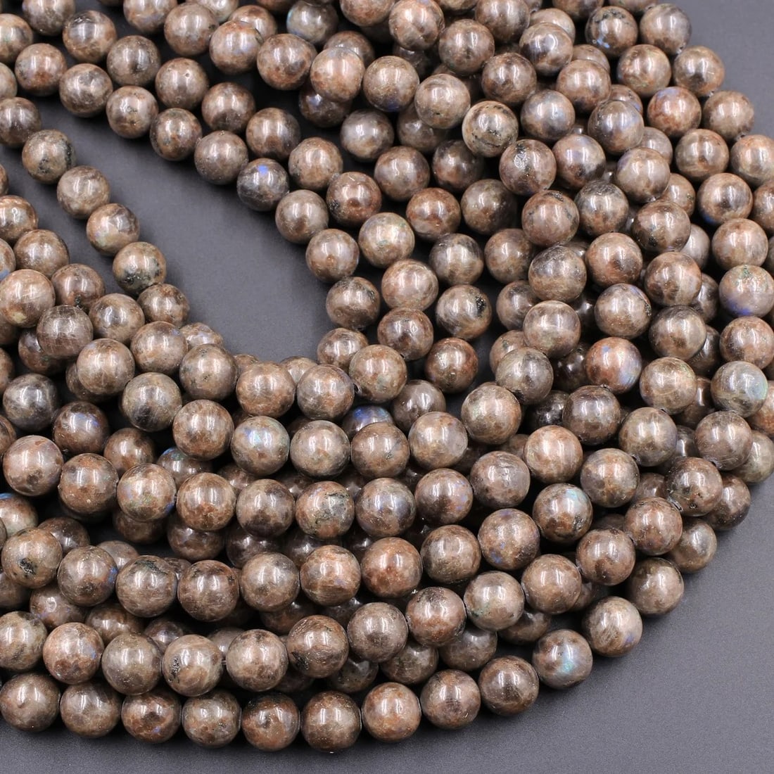 Natural Chocolate Labradorite Gemstone 10 mm Round Smooth Plain Beads 10 Strand (1 of 9)