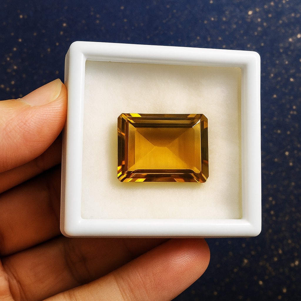 Natural Honey Quartz Emerald Faceted Cut 30.5 Carats Gemstone (1 of 4)