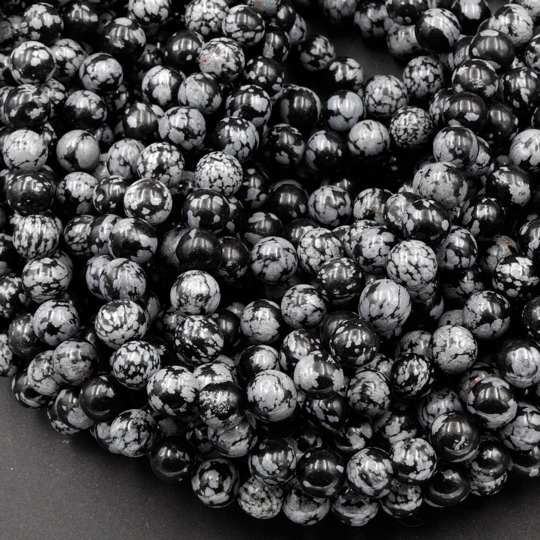 Natural Snowflake Obsidian Gemstone 10 mm Round Smooth Plain Beads 10 Strand (1 of 10)