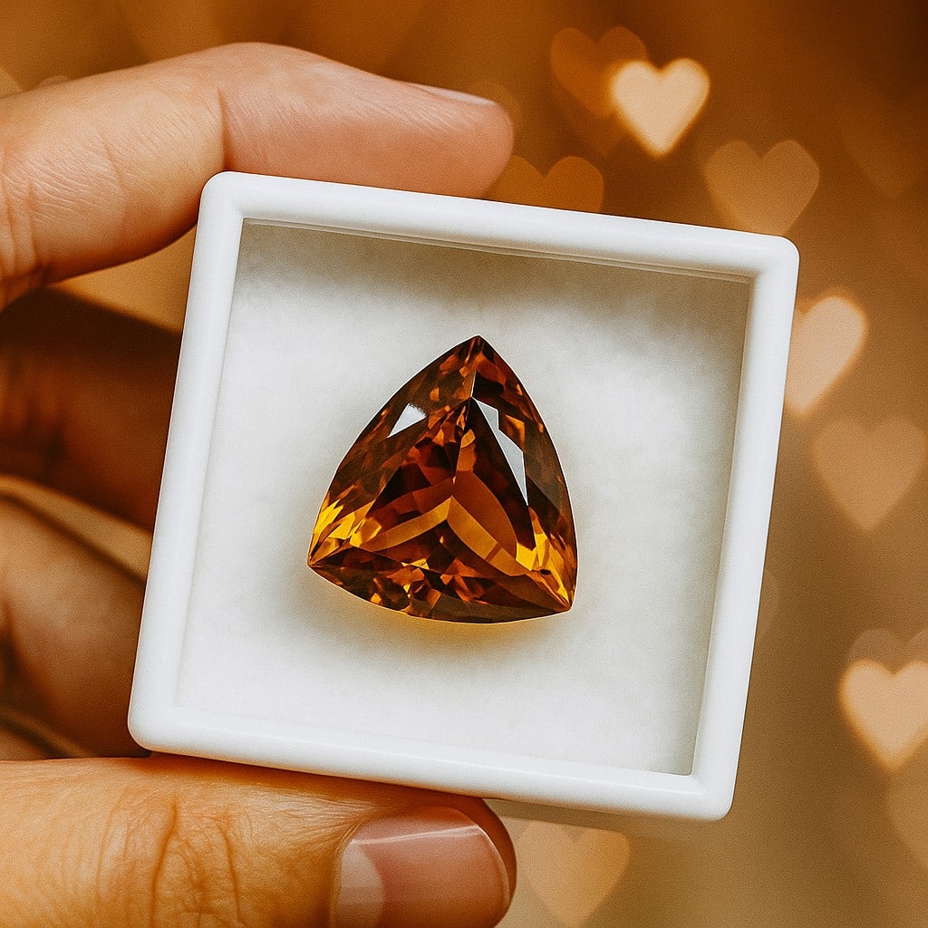 Natural Honey Quartz Trillion Faceted Cut 28.4 Carats Gemstone (1 of 5)