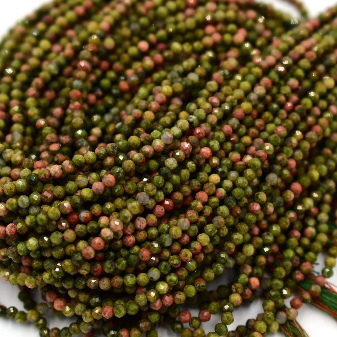 Natural Unakite Gemstone 2 mm Round Faceted Cut Beads 10 Strand: Natural Unakite Gemstone 2 mm Micro Round Faceted Cut Beads Rondelle 10 Strand 15.5 Inches Each Product Type : Loose Beads Strand Gemstone : Unakite Beads Shape : Round Faceted Cut Beads Size : 2 mm