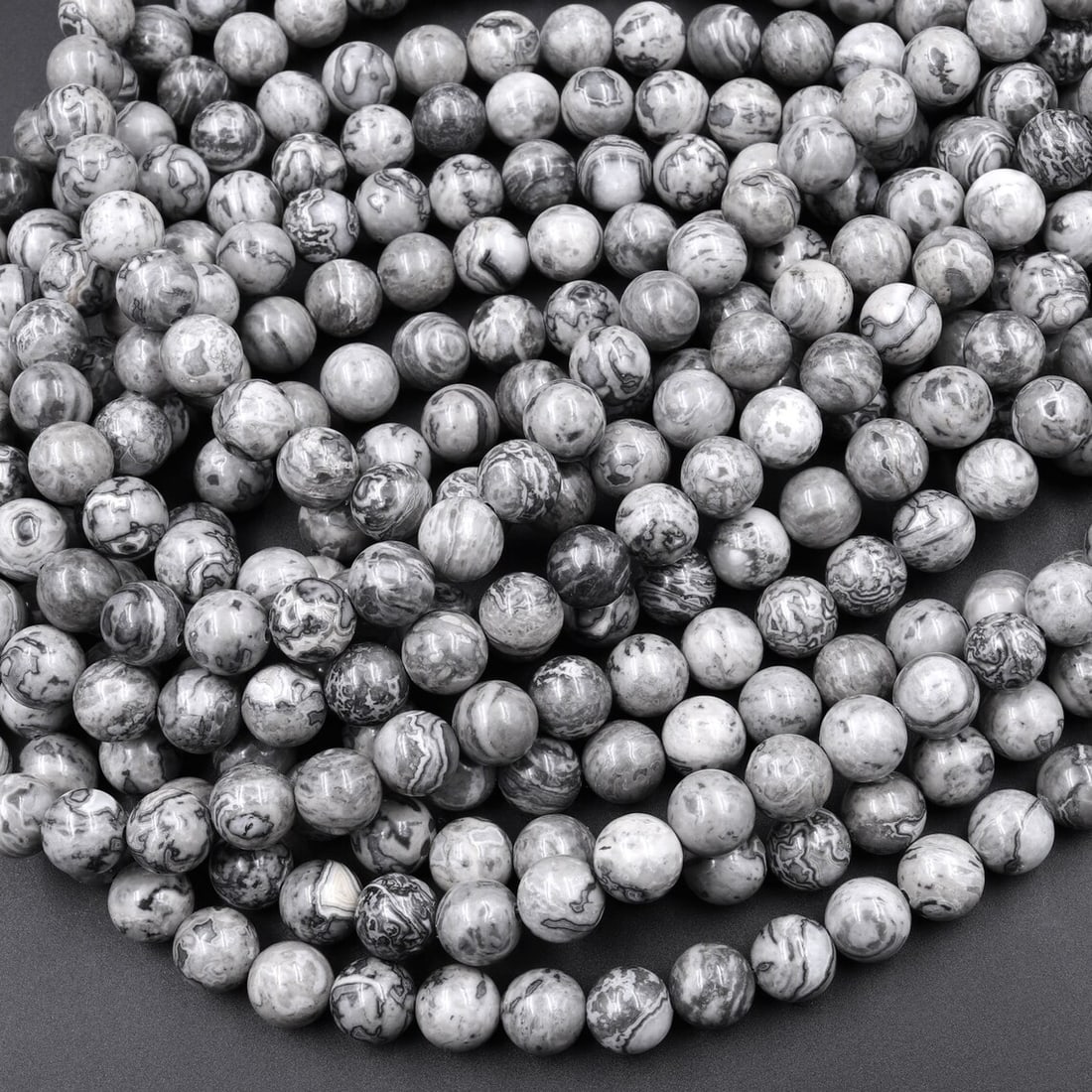 Natural Grey Map Jasper Gemstone 4 mm Round Smooth Plain Beads 10 Strand (1 of 7)