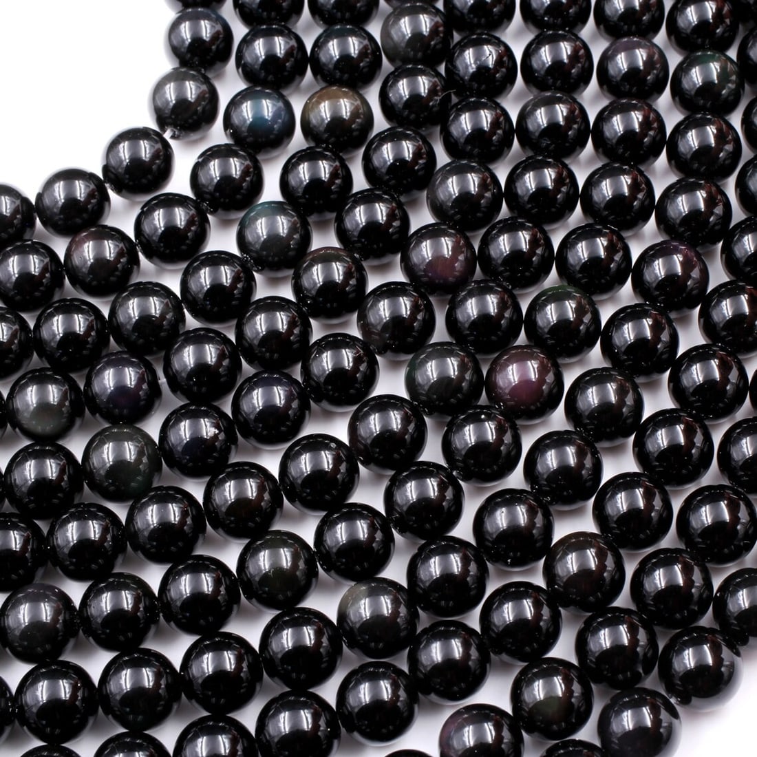 Natural Black Rainbow Obsidian Gemstone 10 mm Round Smooth Plain Beads 10 Strand (1 of 7)