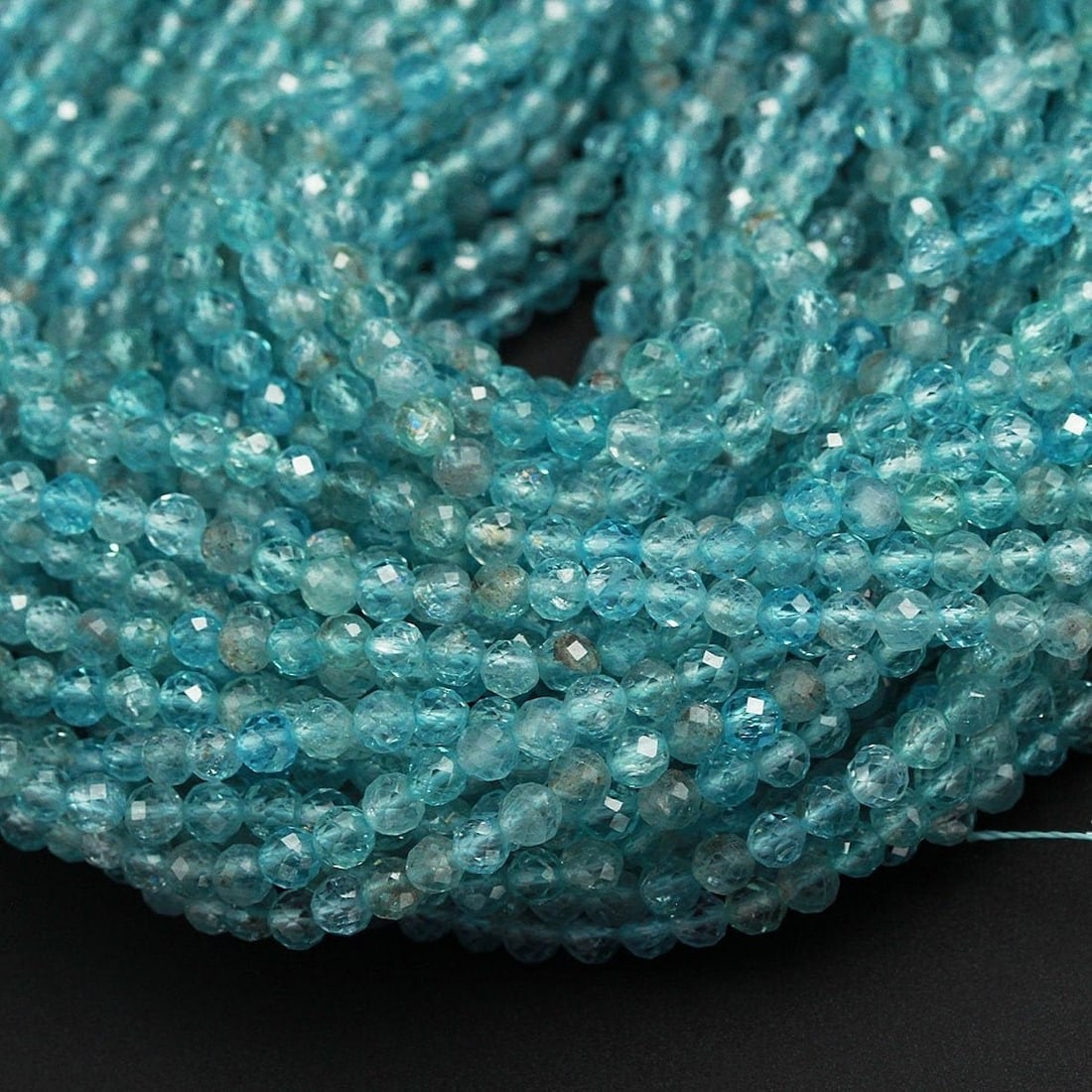 Natural Apatite Translucent Aqua Blue Gemstone 4 mm Round Micro Faceted Beads 10 Strand (1 of 5)