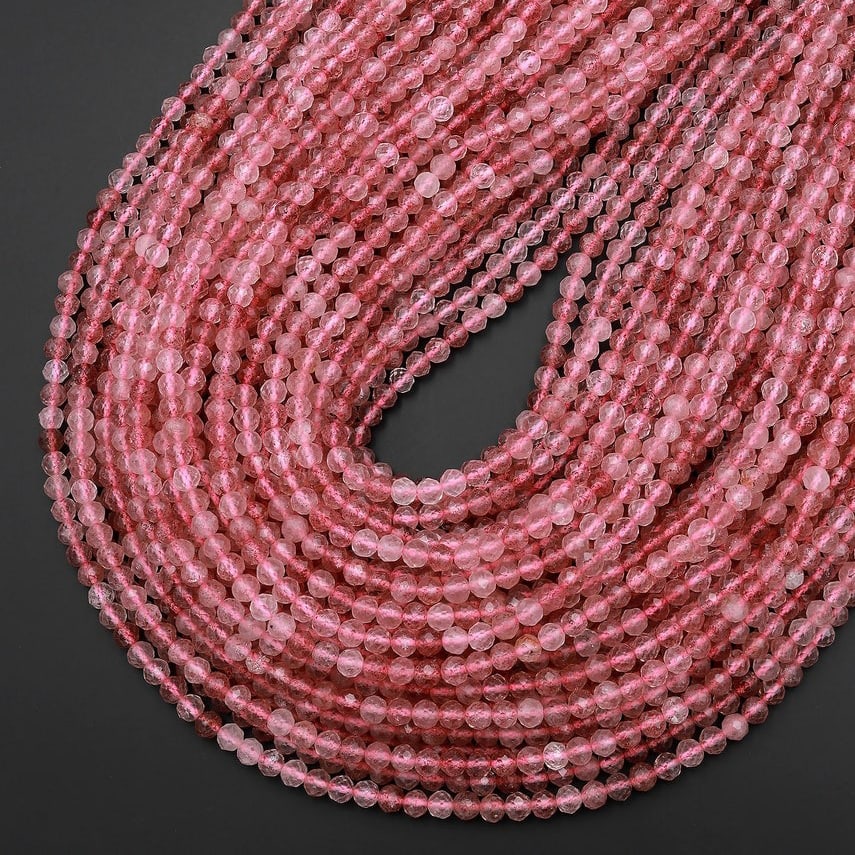 Natural Mauve Pink Red Strawberry Quartz Gemstone 4 mm Round Micro Faceted Beads 10 Strand: Natural Mauve Pink Red Strawberry Quartz Gemstone 4 mm Round Micro Faceted Beads 10 Strand Product Type : Loose Beads Strand Gemstone : Mauve Pink Red Strawberry Quartz Beads Shape : Round Micro Facet