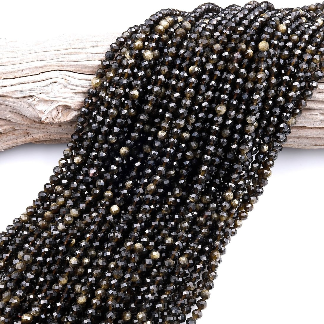 Natural Golden Obsidian Gemstone 2 mm Round Micro Faceted Beads 10 Strand (1 of 6)