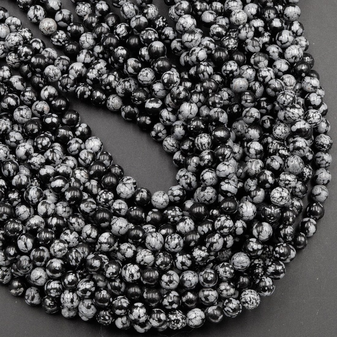 Natural Snowflake Obsidian Gemstone 8 mm Round Smooth Plain Beads 10 Strand (1 of 10)