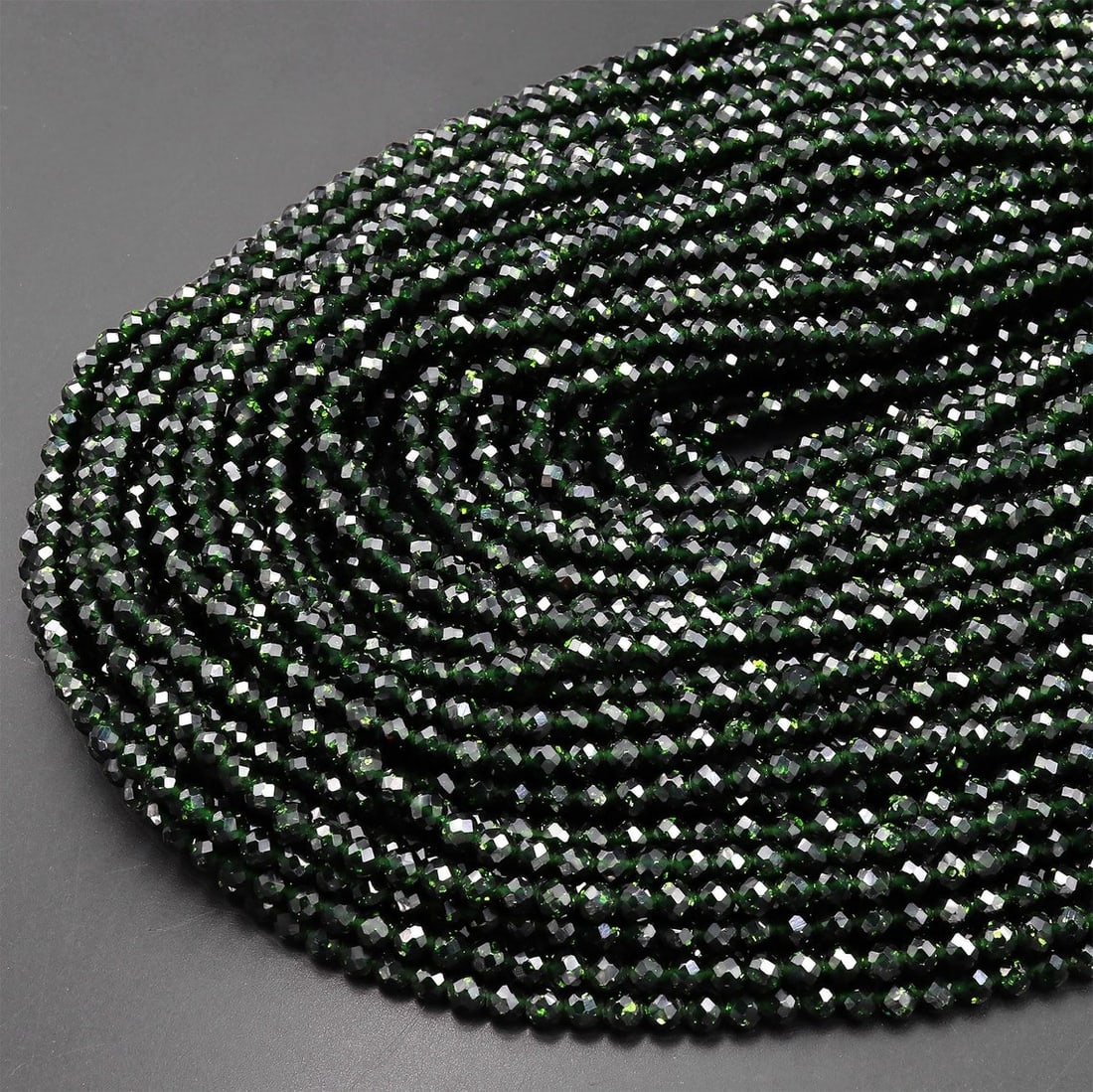 Natural Green Goldstone Sandstone Gemstone 3 mm Round Micro Faceted Beads 10 Strand (1 of 5)