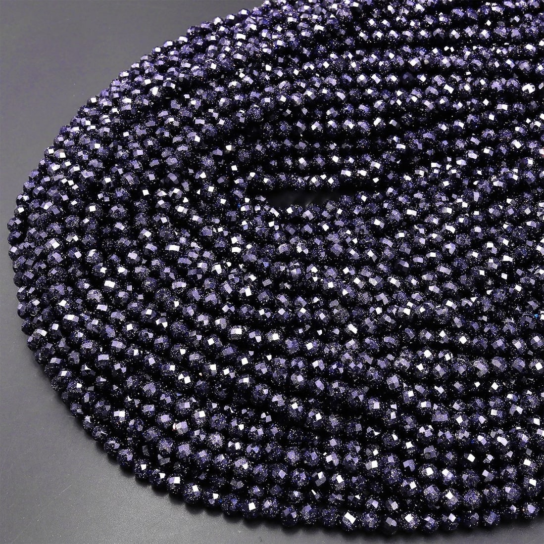 Natural Blue Goldstone Sandstone Gemstone 4 mm Round Micro Faceted Beads 10 Strand: Natural Blue Goldstone Sandstone Gemstone 4 mm Round Micro Faceted Beads 10 Strand Product Type : Loose Beads Strand Gemstone : Blue Goldstone Sandstone Beads Shape : Round Micro Faceted Beads Size : 