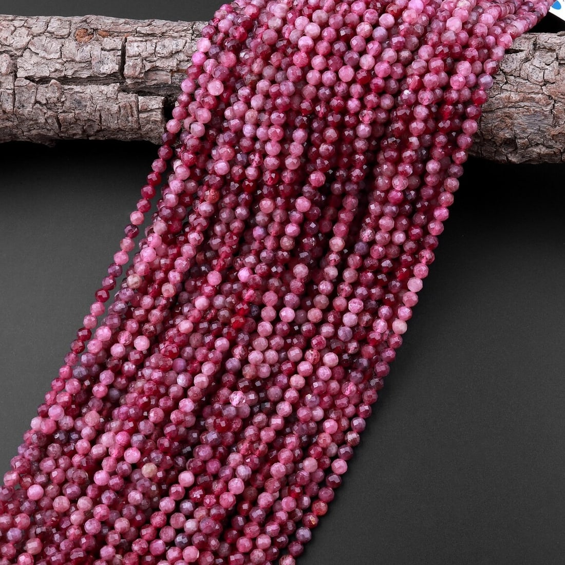 Natural Pink Rubellite Tourmaline Gemstone 4 mm Round Micro Faceted Beads 10 Strand: Natural Pink Rubellite Tourmaline Gemstone 4 mm Round Micro Faceted Beads 10 Strand Product Type : Loose Beads Strand Gemstone : Pink Rubellite Tourmaline Beads Shape : Round Micro Faceted Beads Size 
