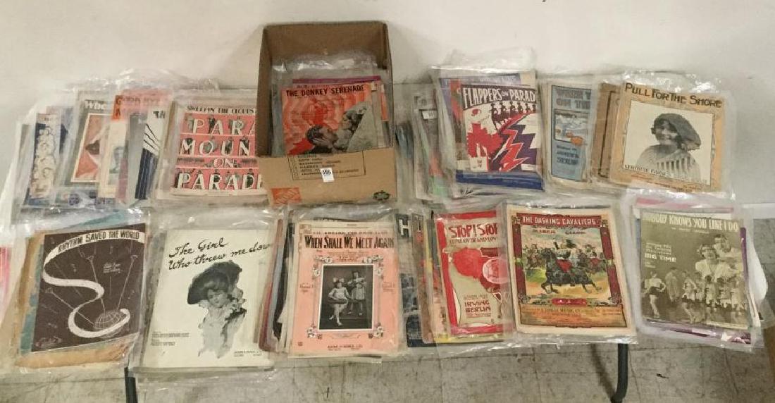 APPROX 400 PCS OF SHEET MUSIC INCLUDING E T PAUL,: APPROX 400 PCS OF SHEET MUSIC INCLUDING E T PAUL, MILITARY, BING CROSBY, DINAH SHORE, DEAN MARTIN, AND MANY MORE, OVERALL GOOD CONDITION, AS PICTURED