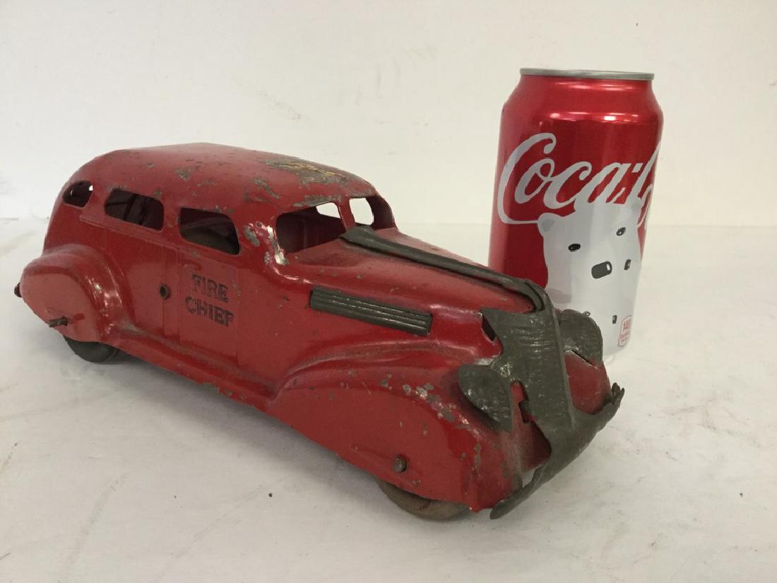 EARLY PRESSED STEEL FIRE CHIEF CAR, MEASURES 10" LONG, (1 of 1)