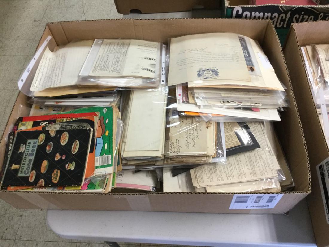 2 LARGE BOXES OF OLDER MISC EPHEMERA INCLUDING COMICS,: 2 LARGE BOXES OF OLDER MISC EPHEMERA INCLUDING COMICS, LEDGERS, DOCUMENTS, WORLD'S FAIR, ETC, ETC, AS PICTURED