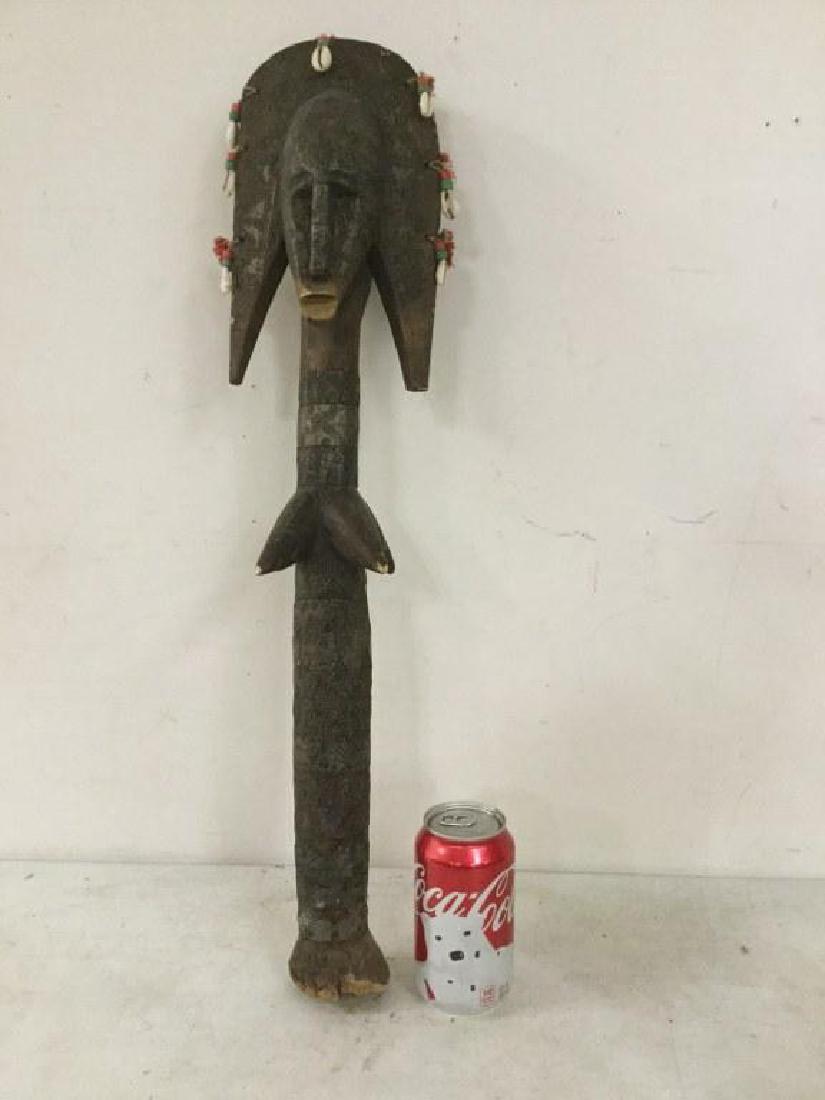 AFRICAN STATUE WITH 2 HEADS, TASSELS, BEADS & SHELLS ON (1 of 4)