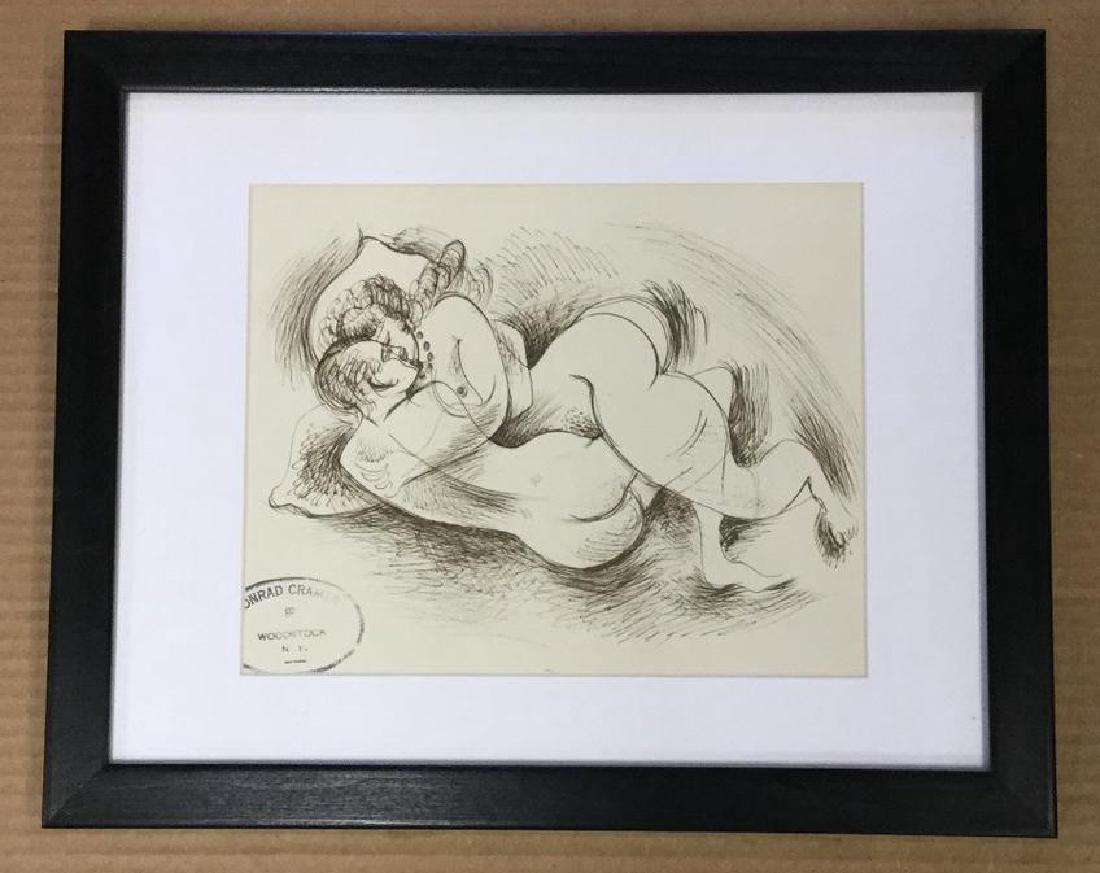 KONRAD CRAMER C 1929 PEN & INK ON PAPER OF WOMAN: KONRAD CRAMER C 1929 PEN & INK ON PAPER OF WOMAN SEATED, 9" X 8" INCHES, SIGNED VERSO, FROM WOODSTOCK ESTATE COLLECTION. FRAME MEASURES 15" X 14".